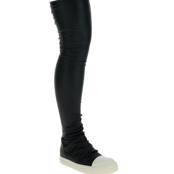 Rick Owens Other - RICK OWENS SS24 KNEE-HIGH STOCKING SNEAKS IN BLACK AND MILK STRETCH LAMB LEATHER